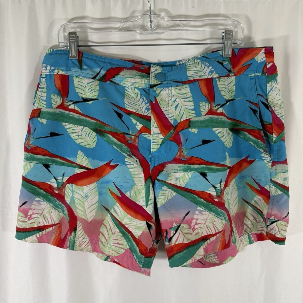 Chubbies Swim Trunks Mens Large Blue Floral Snap Zip Drawstring Zip Pocket Lined